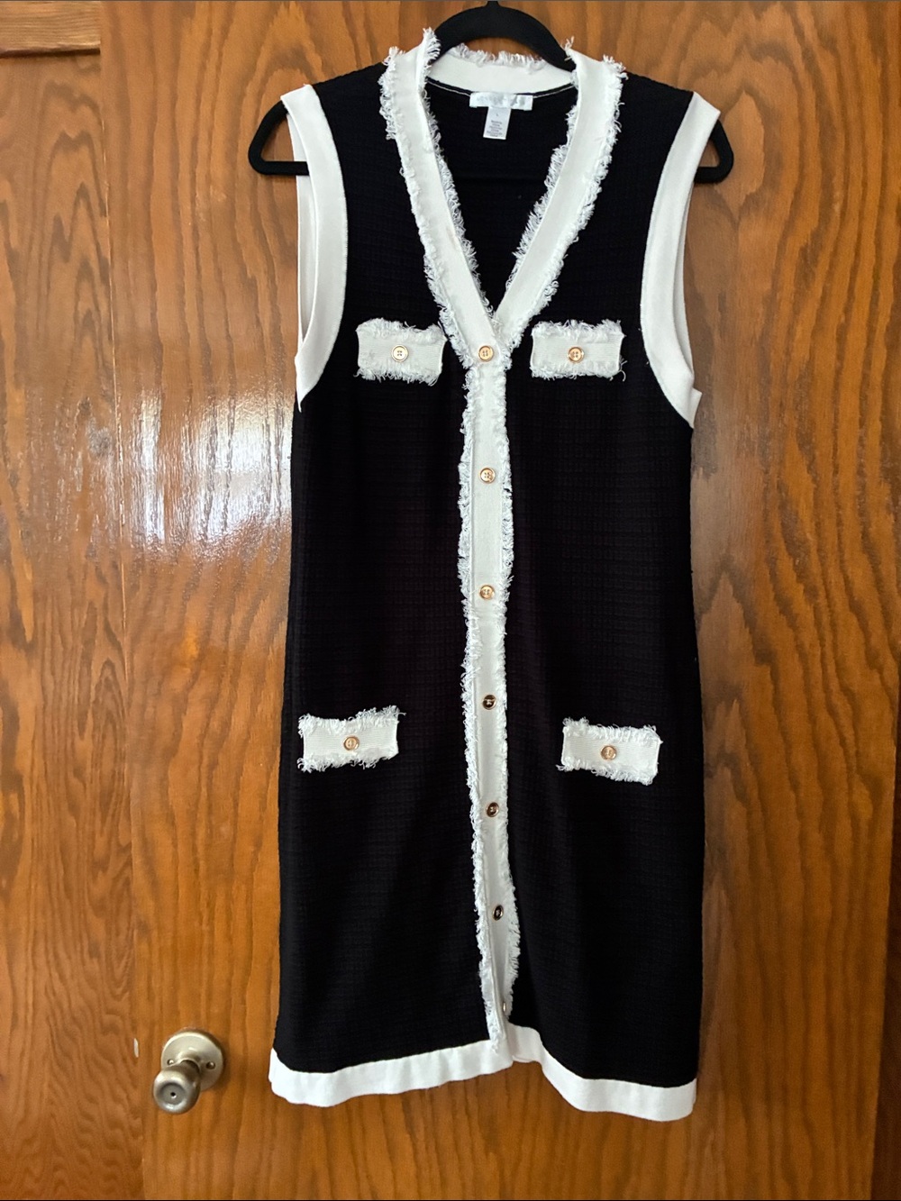 London Times Black & White Sleeveless Tweed-Style Mini Dress